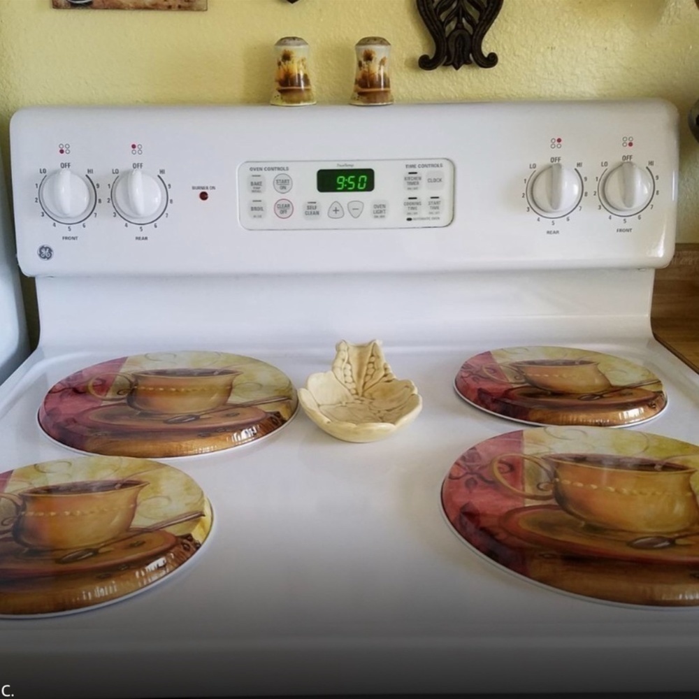 Stove Range Covers Coffee Themed Metal Round Set of 4 Gold Multicolor - Picture 5 of 14